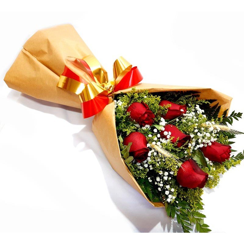 Buquê Deitado com 6 Rosas no Papel Craft Buquê Deitado com 6 Rosas no Papel Craft