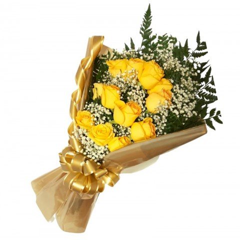 Buquê Deitado com 12 Rosas Amarelas
