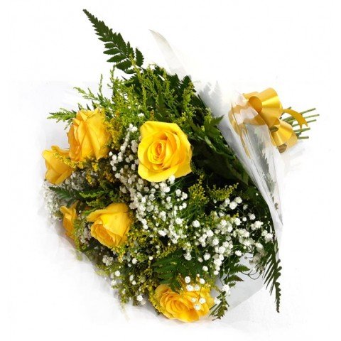 Buquê Tradicional com 6 Rosas Amarelas
