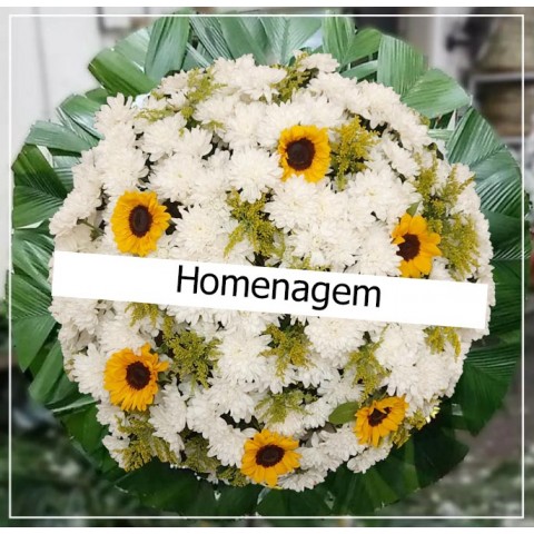 Coroa de Flor Simples Branca 1,10mt c/ 6 Girassois 