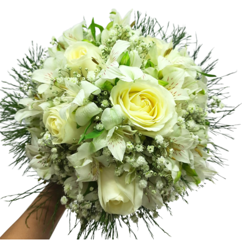 Buquê de Noiva com Rosa, Gipsofila e Astromélia