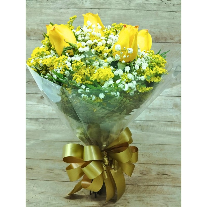Buquê Tradicional com 6 Rosas Amarelas 